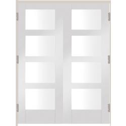 Shaker Internal White Primed Rebated Prehung Door Pair with Clear Glass